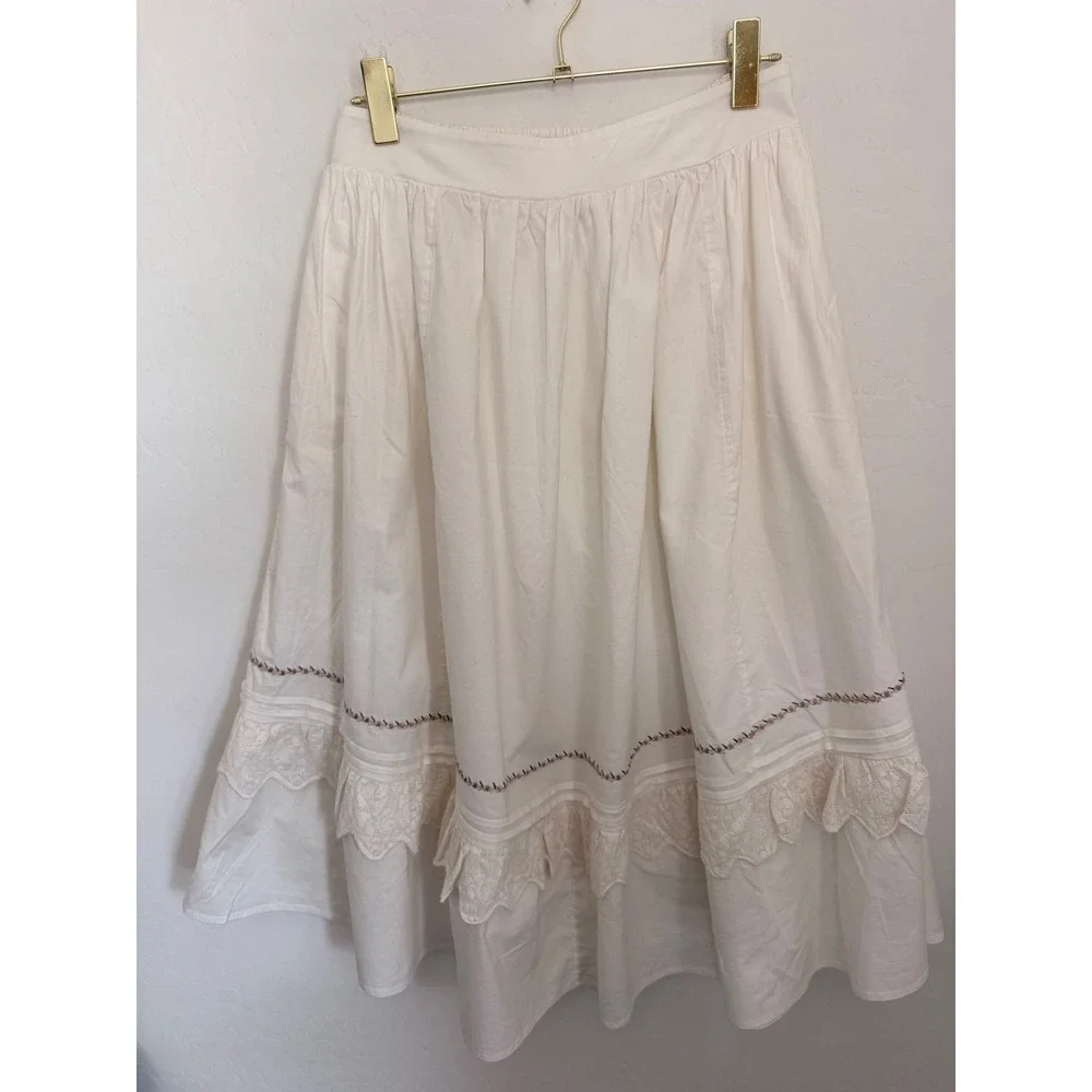Free People Maeberrie Top & Skirt Set Ivory Embroidered Lace Boho Victorian Sz M